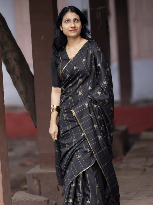 Noir Rekha - Black Bhagalpuri Silk Saree