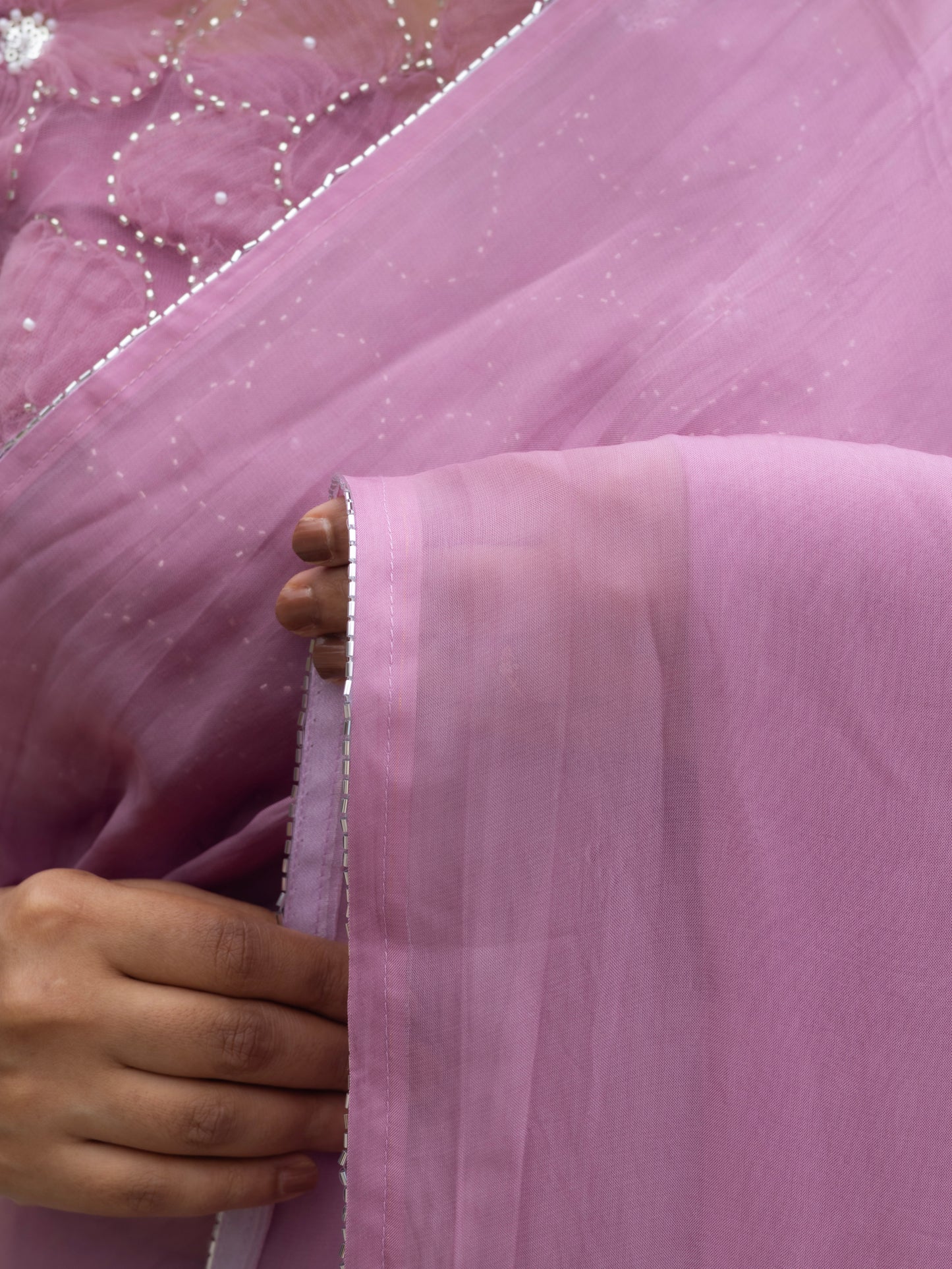 Whispered Grace – Onion Pink Pure Organza Silk Saree