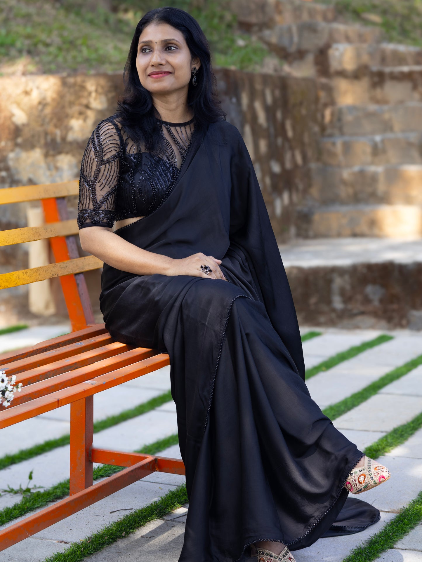 Black Midnight Edit- modal satin silk saree