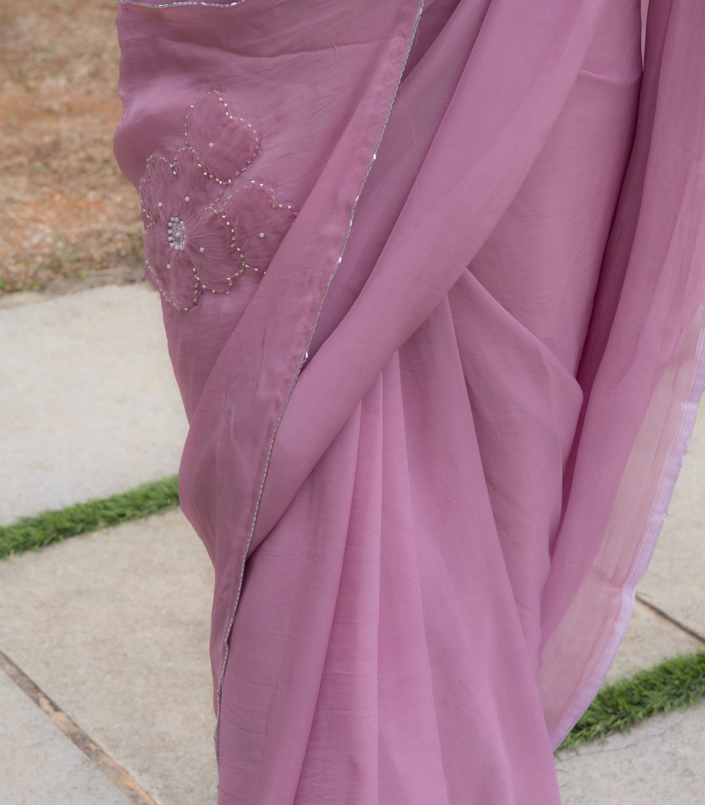 Whispered Grace – Onion Pink Pure Organza Silk Saree