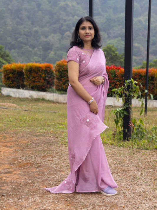 Whispered Grace – Onion Pink Pure Organza Silk Saree
