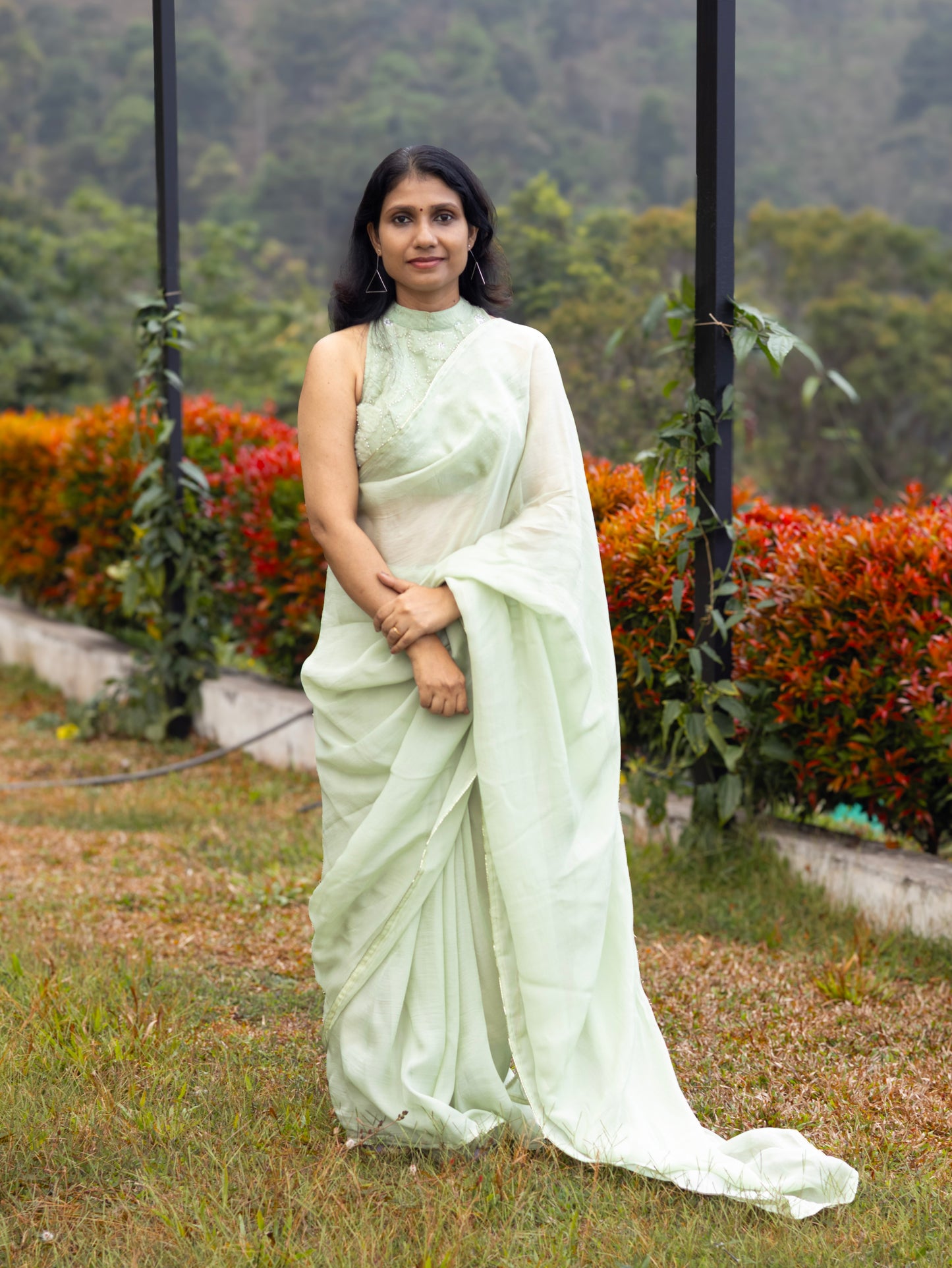 Whispered Grace – Mint Green Pure Organza Silk Saree