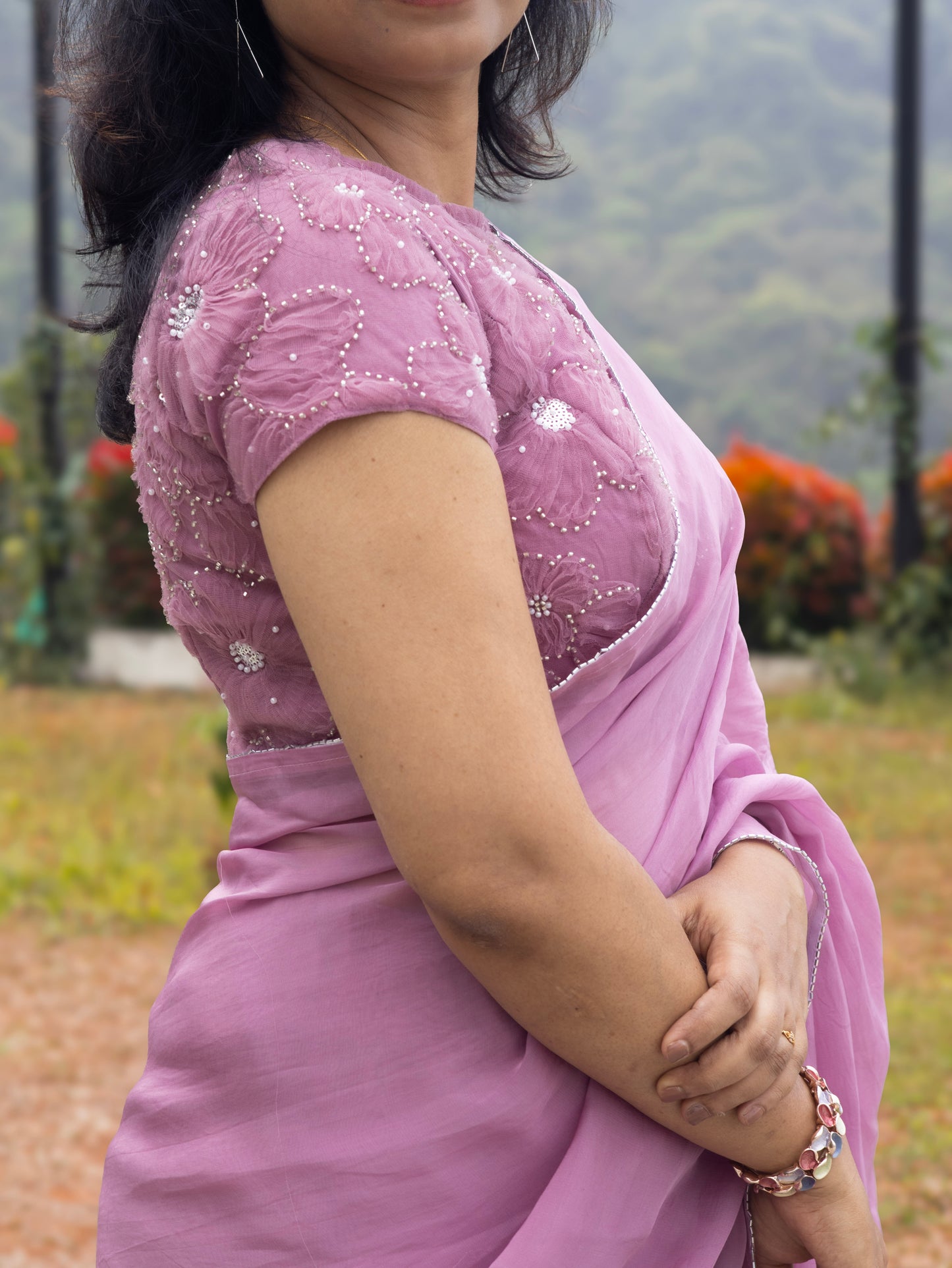 Whispered Grace – Onion Pink Pure Organza Silk Saree