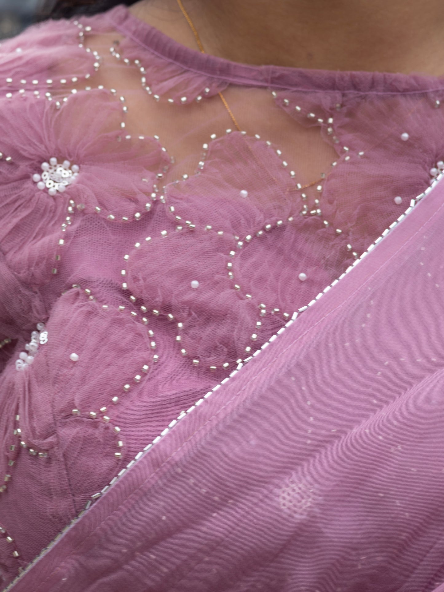 Whispered Grace – Onion Pink Pure Organza Silk Saree