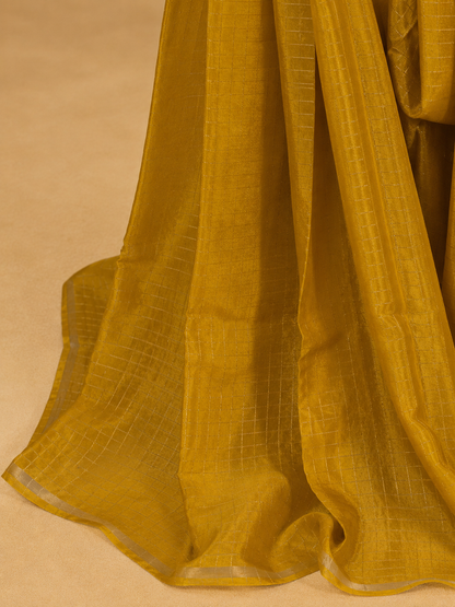 Mustard yellow Organza silk Saree with brocade blouse
