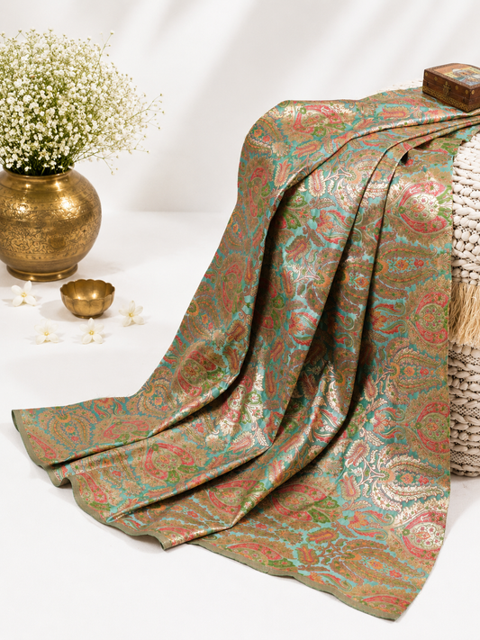 Sea green  Crepe silk Saree with brocade blouse