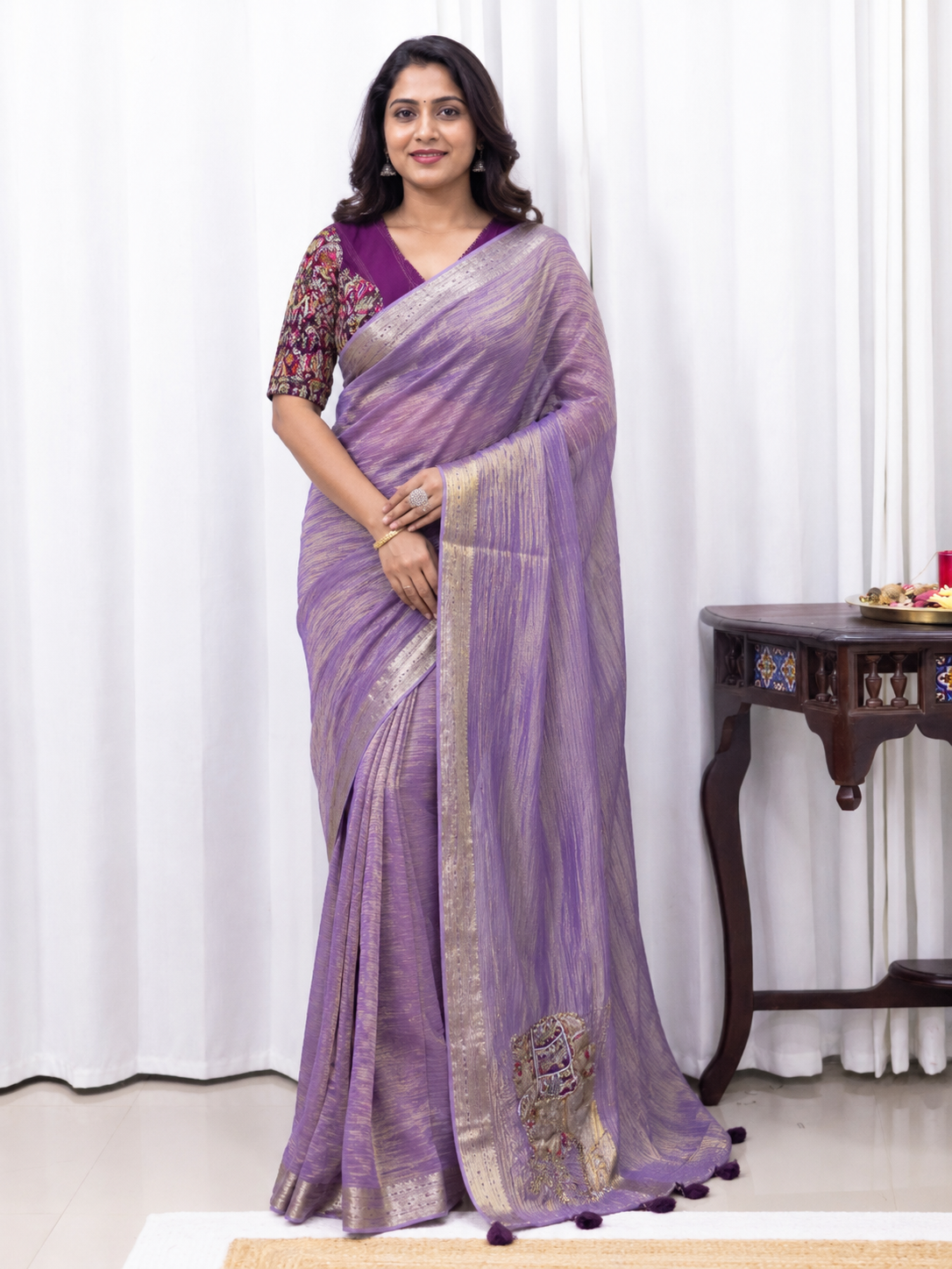 Regal Gajamukti Crushed Tissue Saree – Lavender