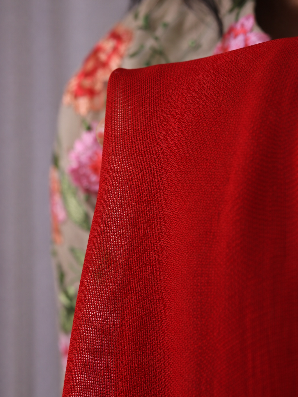 Floral Whisper – Red Jute Net Saree with Heavy Floral Embroidered Net Blouse