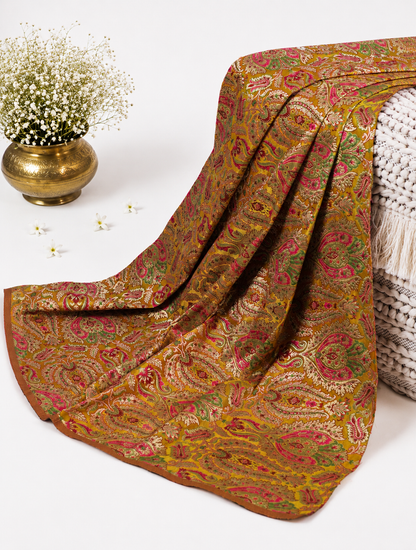 Mustard yellow Organza silk Saree with brocade blouse