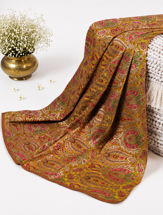 Mustard yellow Organza silk Saree with brocade blouse