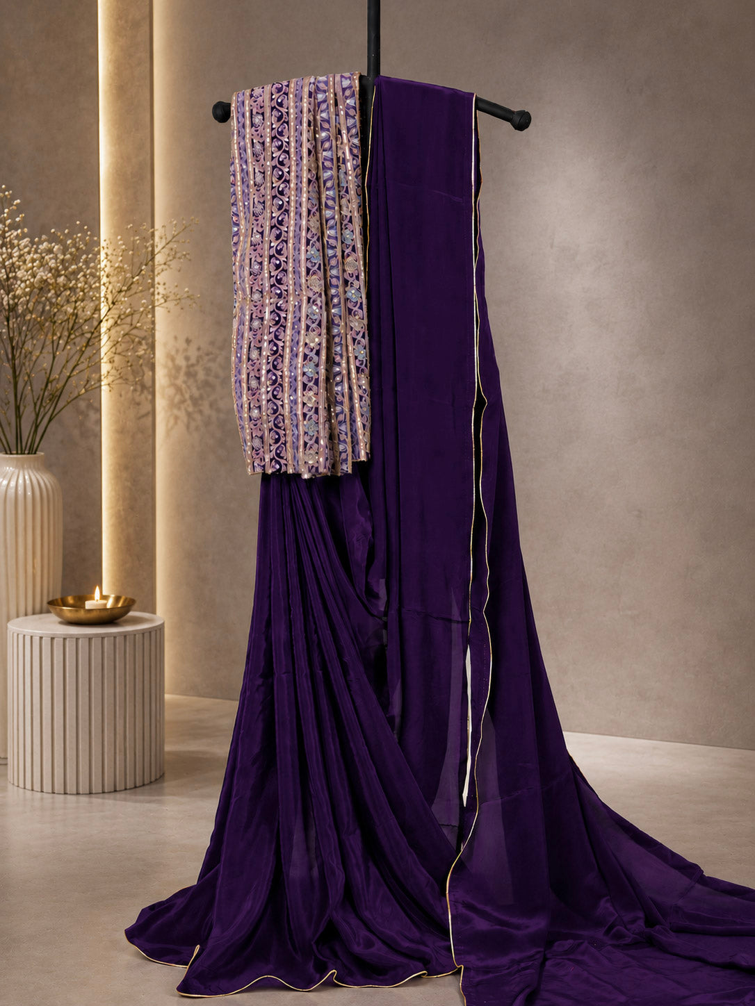 Classic Whisper – Purple Crepe silk saree