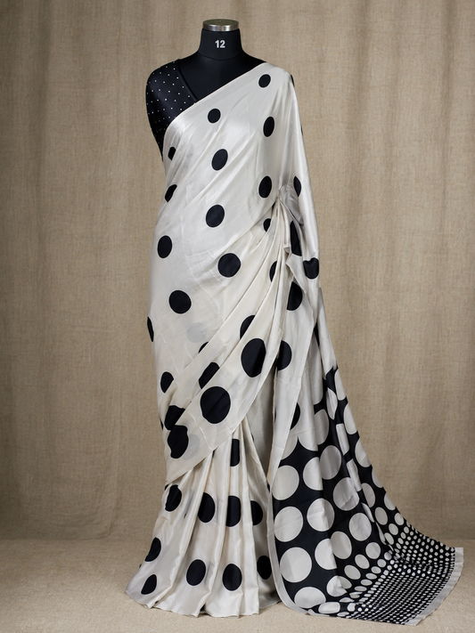 Satin silk saree off white -S246