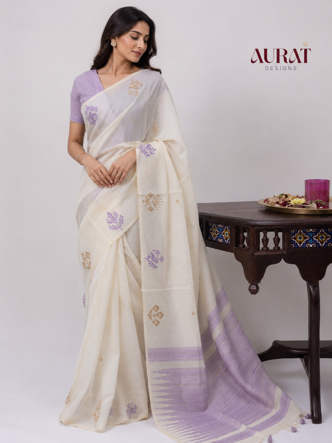 Cotton silk saree off white -S245(L)