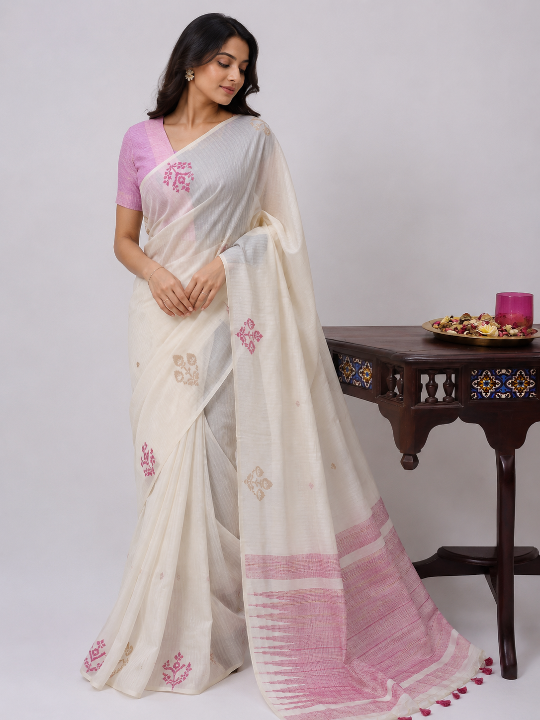 Cotton silk saree off white -S245(M)