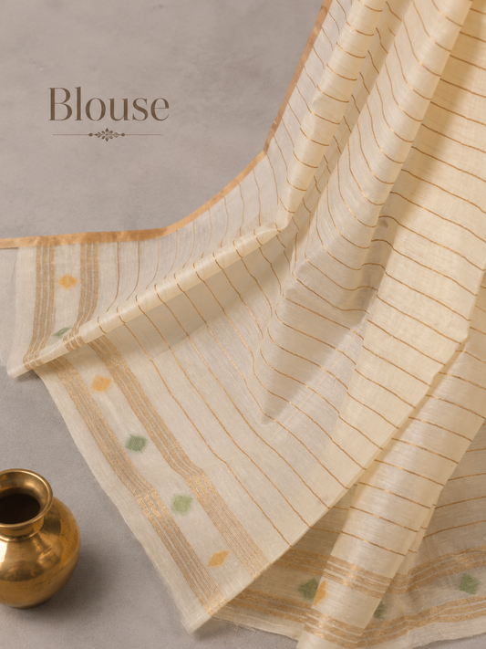 Ivory Phool Jamdani-Off-White Jamdani Cotton Silk Saree