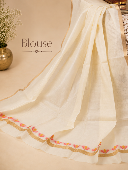 Ivory Lotus Jamdhani -Cotton Silk Saree
