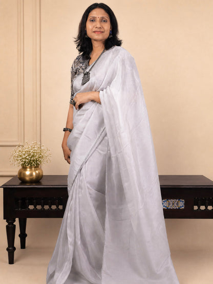 Moonlit Silver Saree with brocade blouse