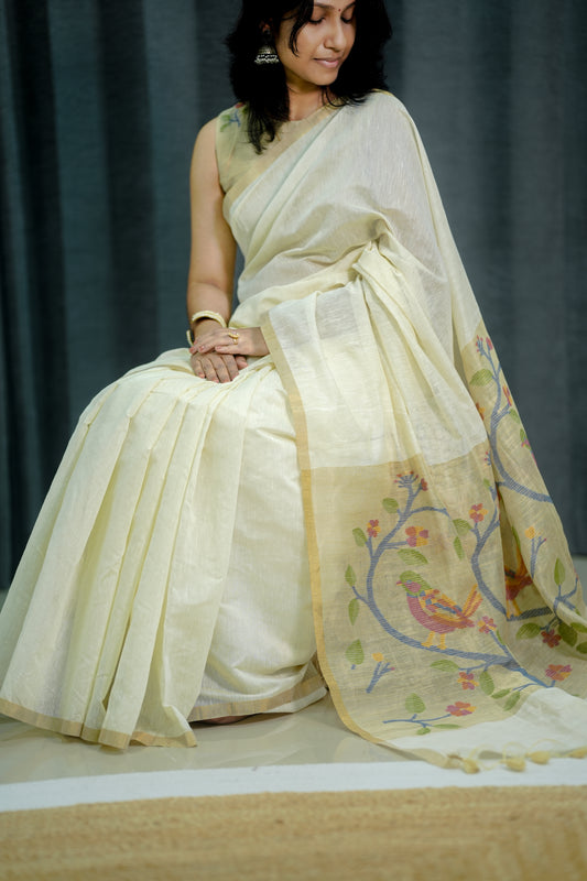 Cotton silk saree off white -S239