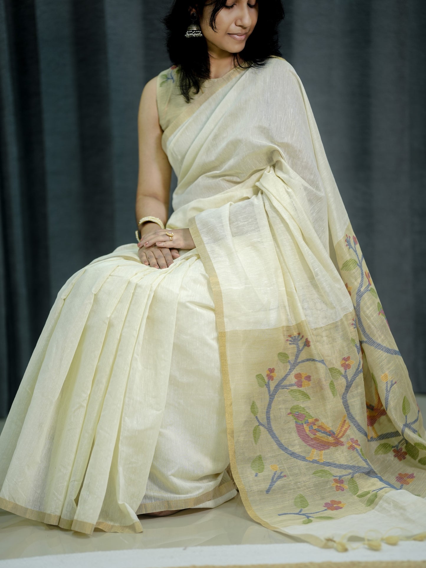 Cotton silk saree off white -S239