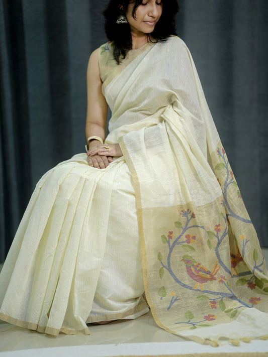 Cotton silk saree off white -S239