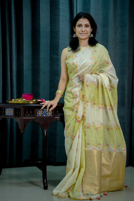 Cotton silk saree off white -S243