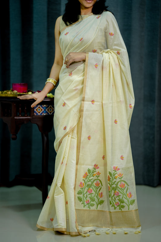 Cotton silk saree off white -S238