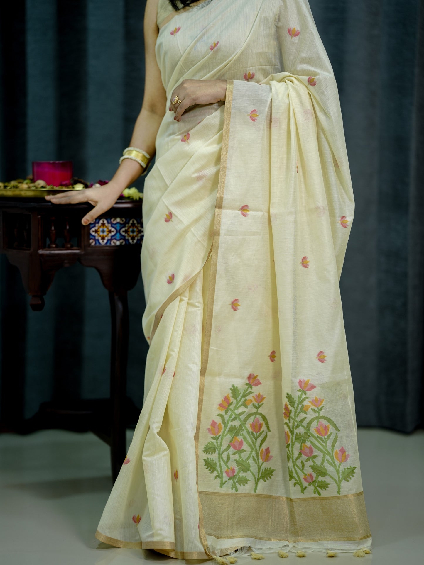 Cotton silk saree off white -S238