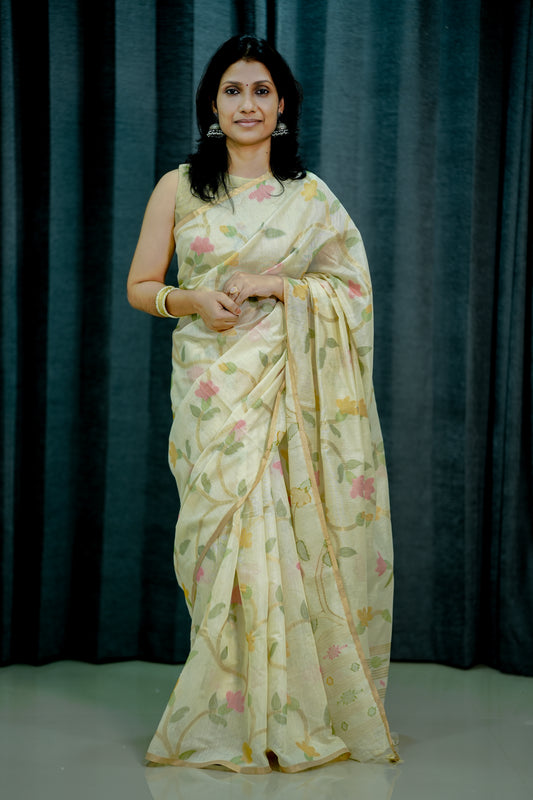 Cotton silk saree off white -S244