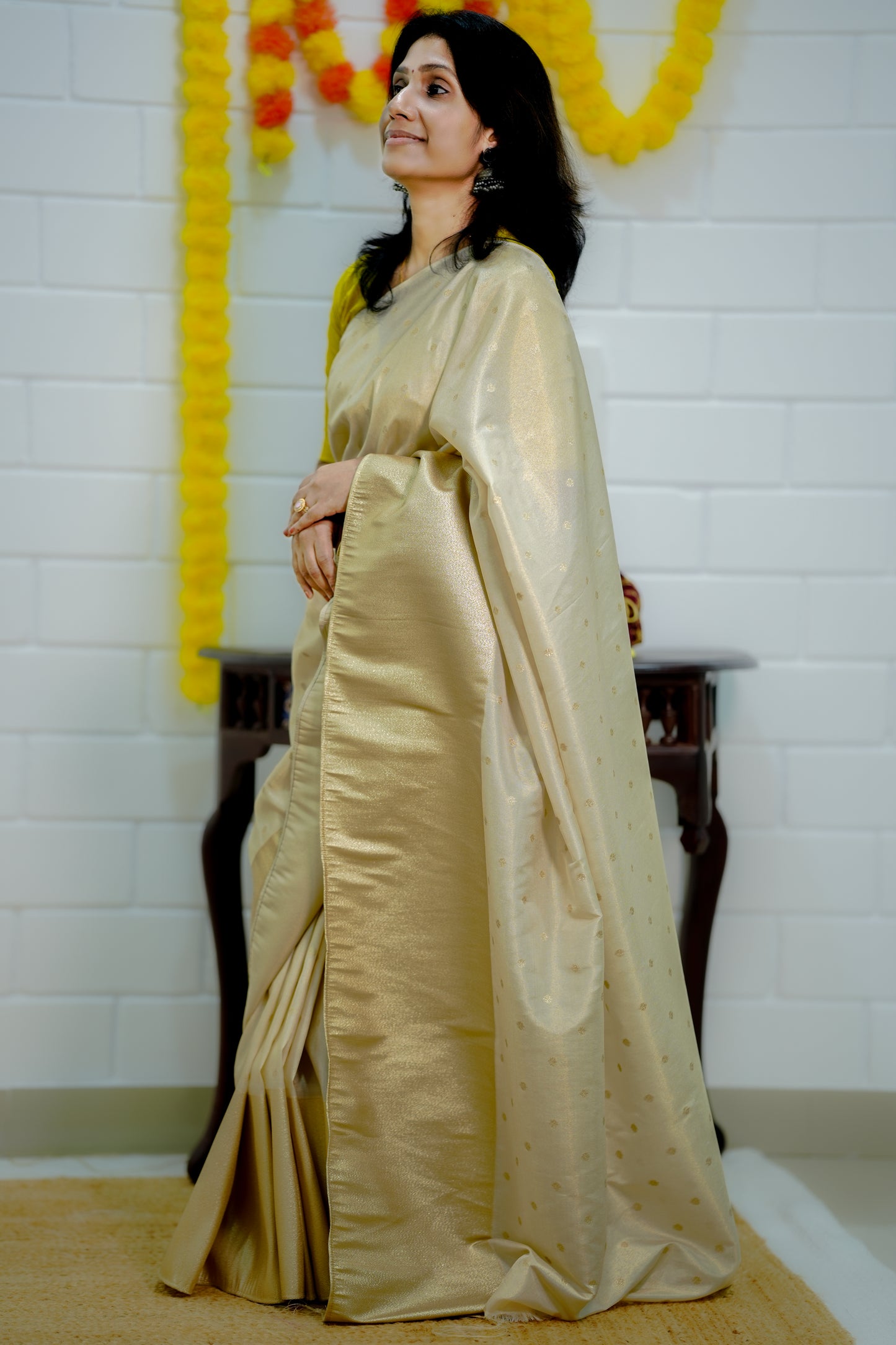 Tissue silk saree golden -S255