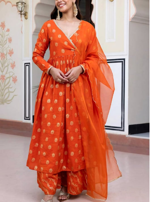 Orange brocade anarkali salwar suit-S243