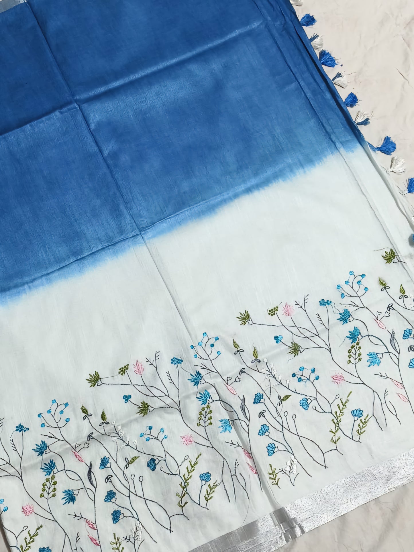 Cotton linen embroidery saree-SA258