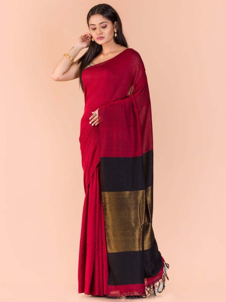 Cotton Maroon and black combination saree- SA232