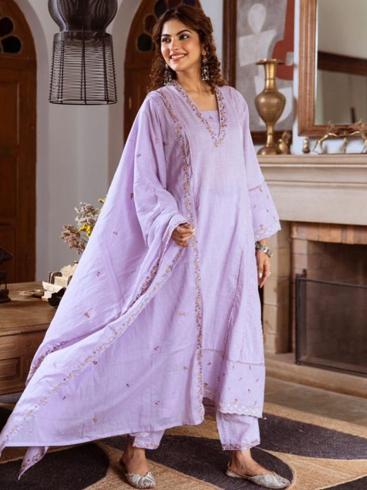 Light lavender mul cotton salwar suit-S252