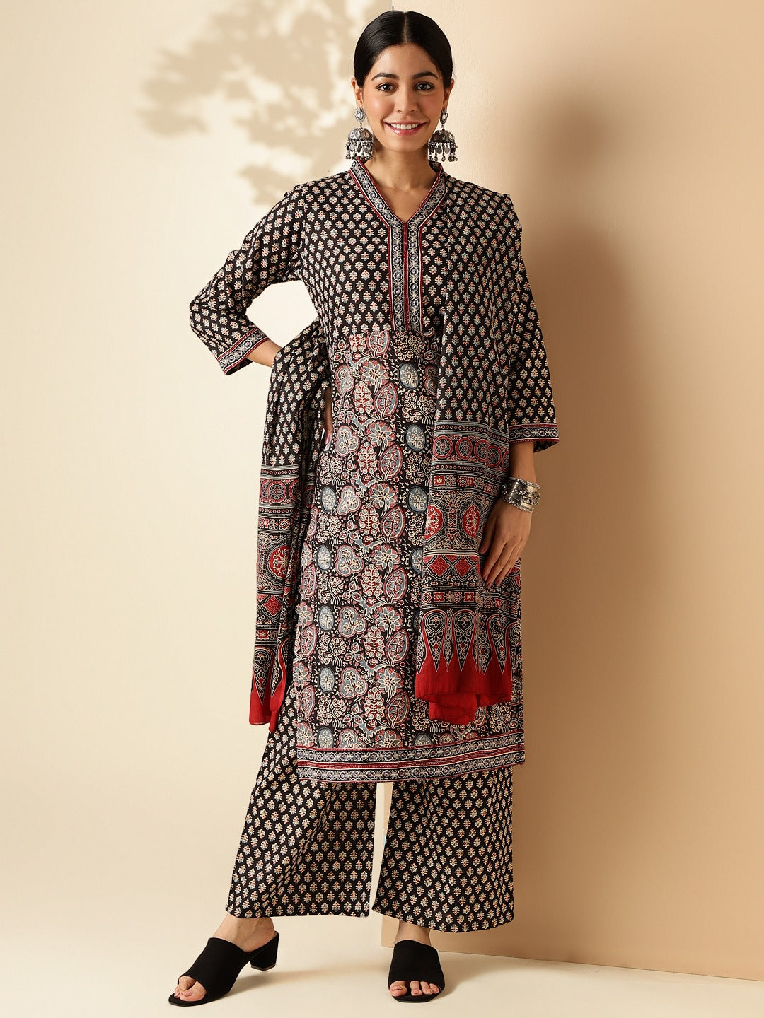 Black & maroon Cotton salwar suit - S250