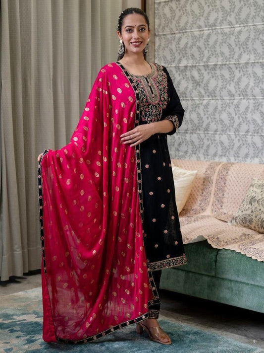 Black & pink rayon salwar suit - S251