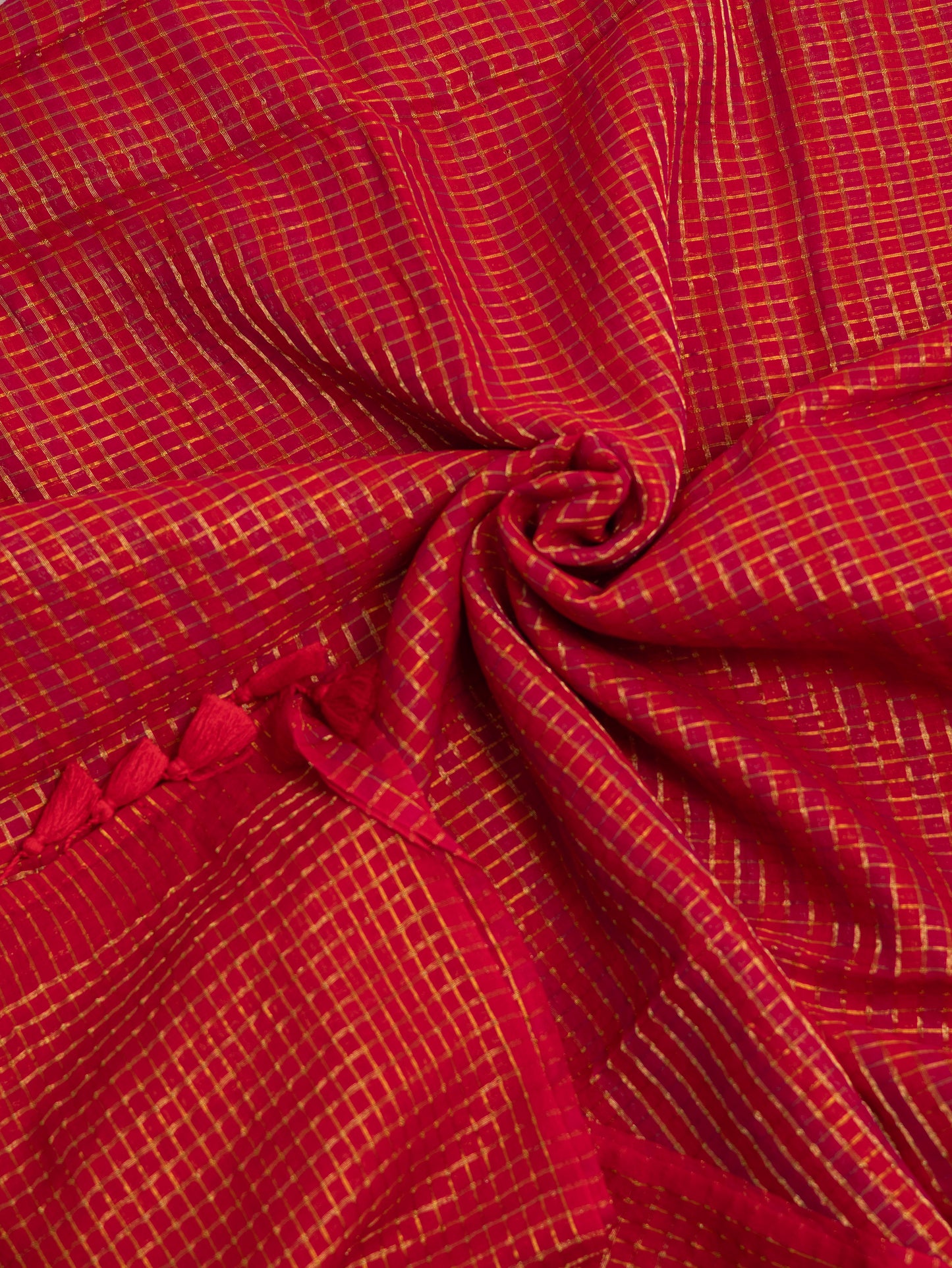 Red-rani pink-golden zari small box woven mul cotton saree-S202