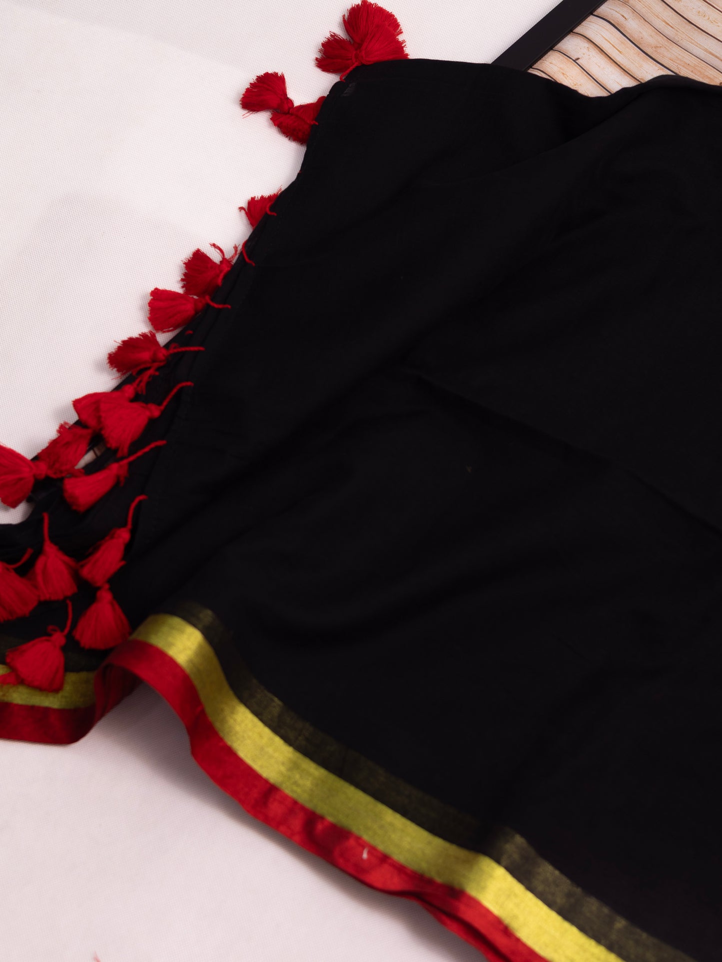 Black color red and golden border mul cotton saree-S197