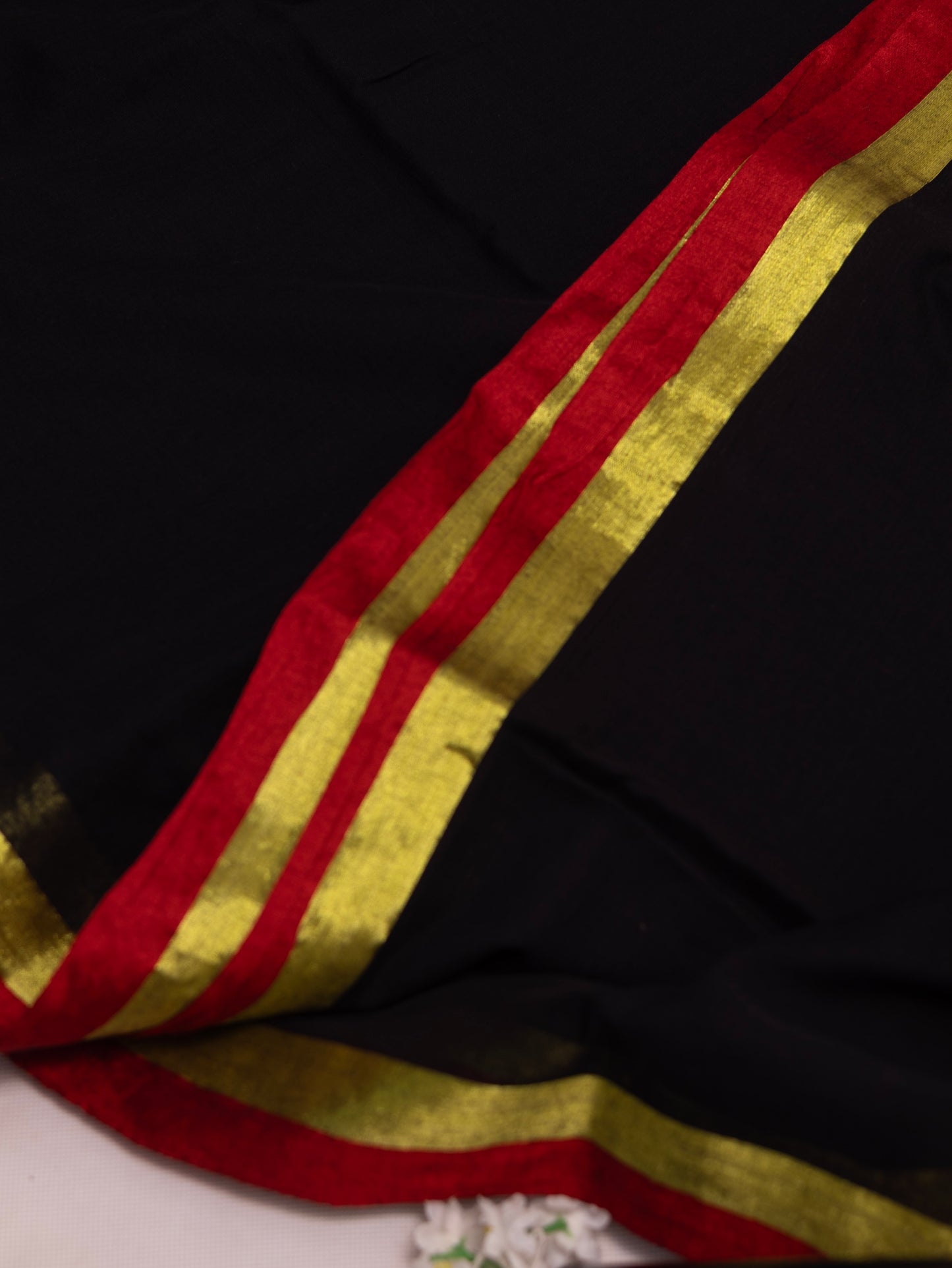 Black color red and golden border mul cotton saree-S197