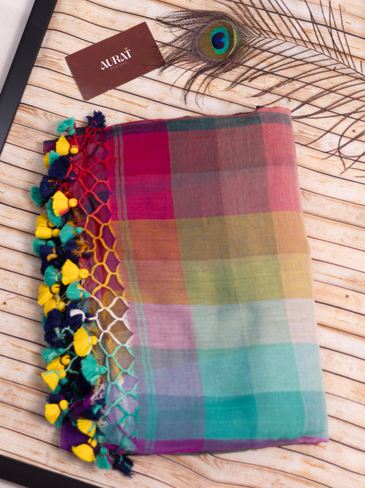 Rainbow naviblue border mul cotton saree-S231