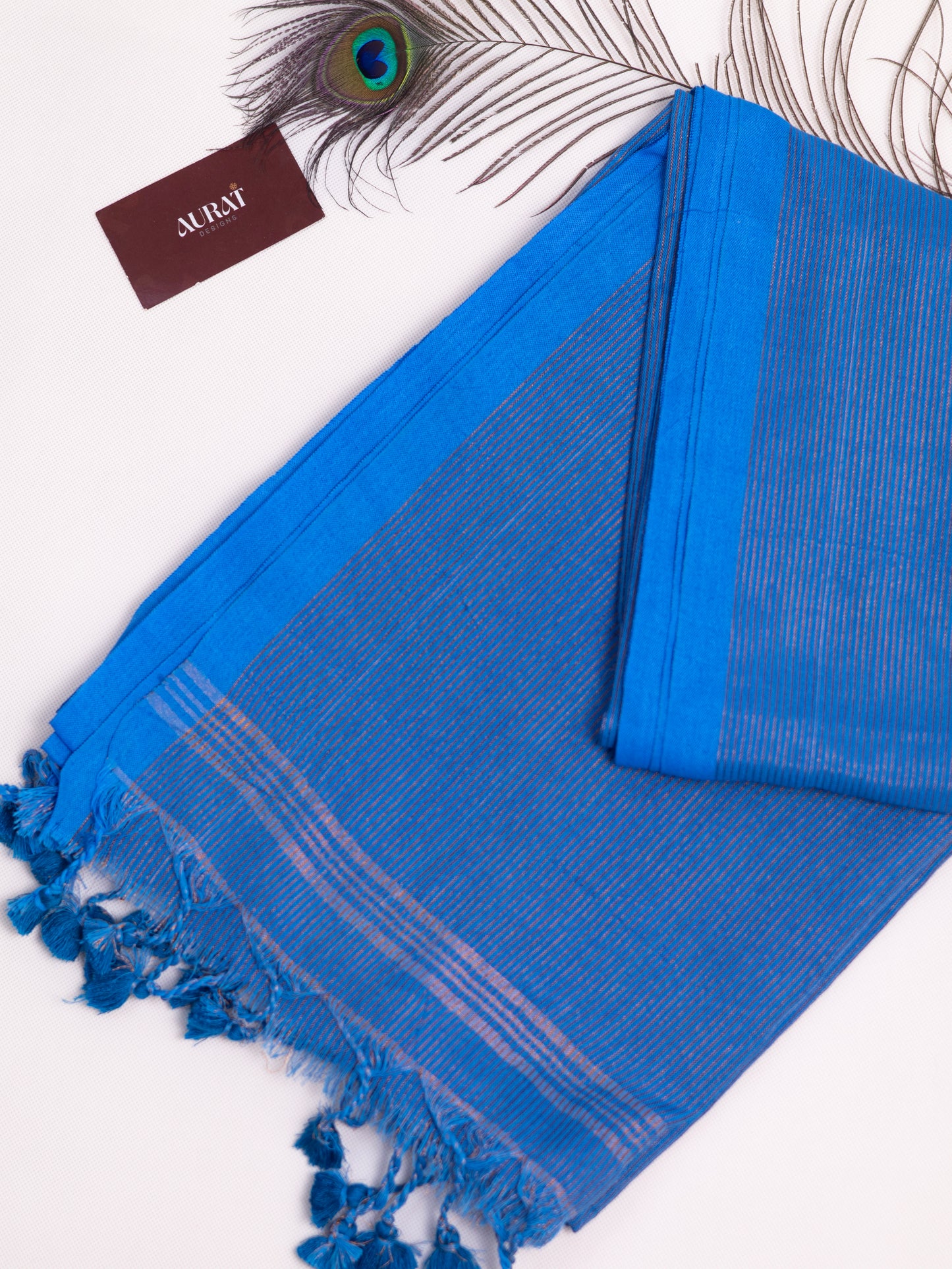 Golden zari stripe  khadi cotton saree-S171