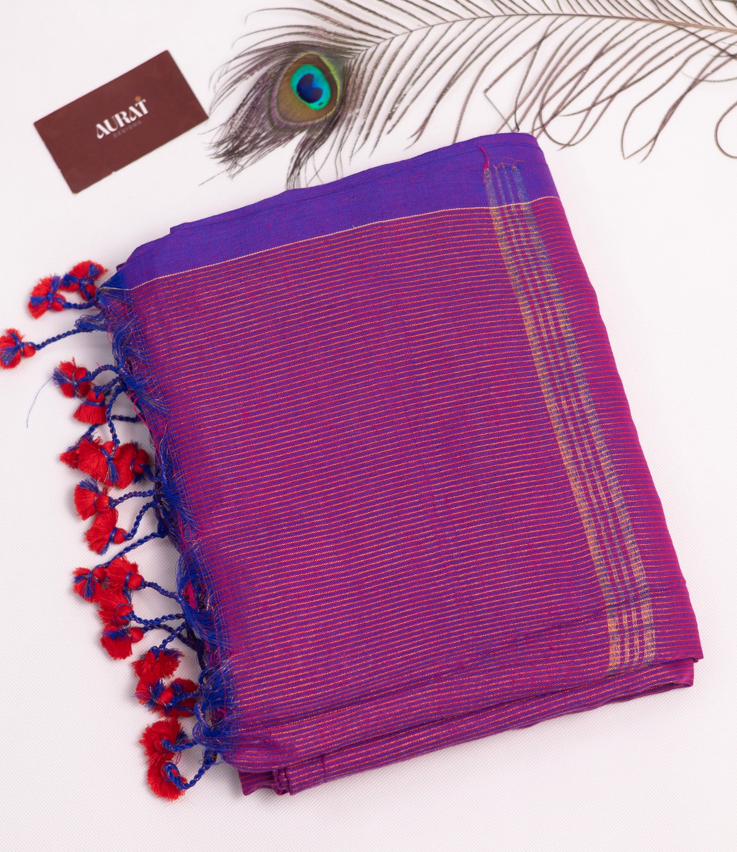 Golden zari stripe  khadi cotton saree-S172