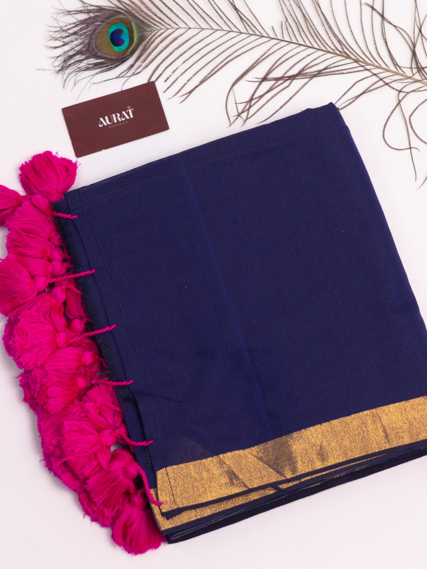 Blue plain cotton saree-S144