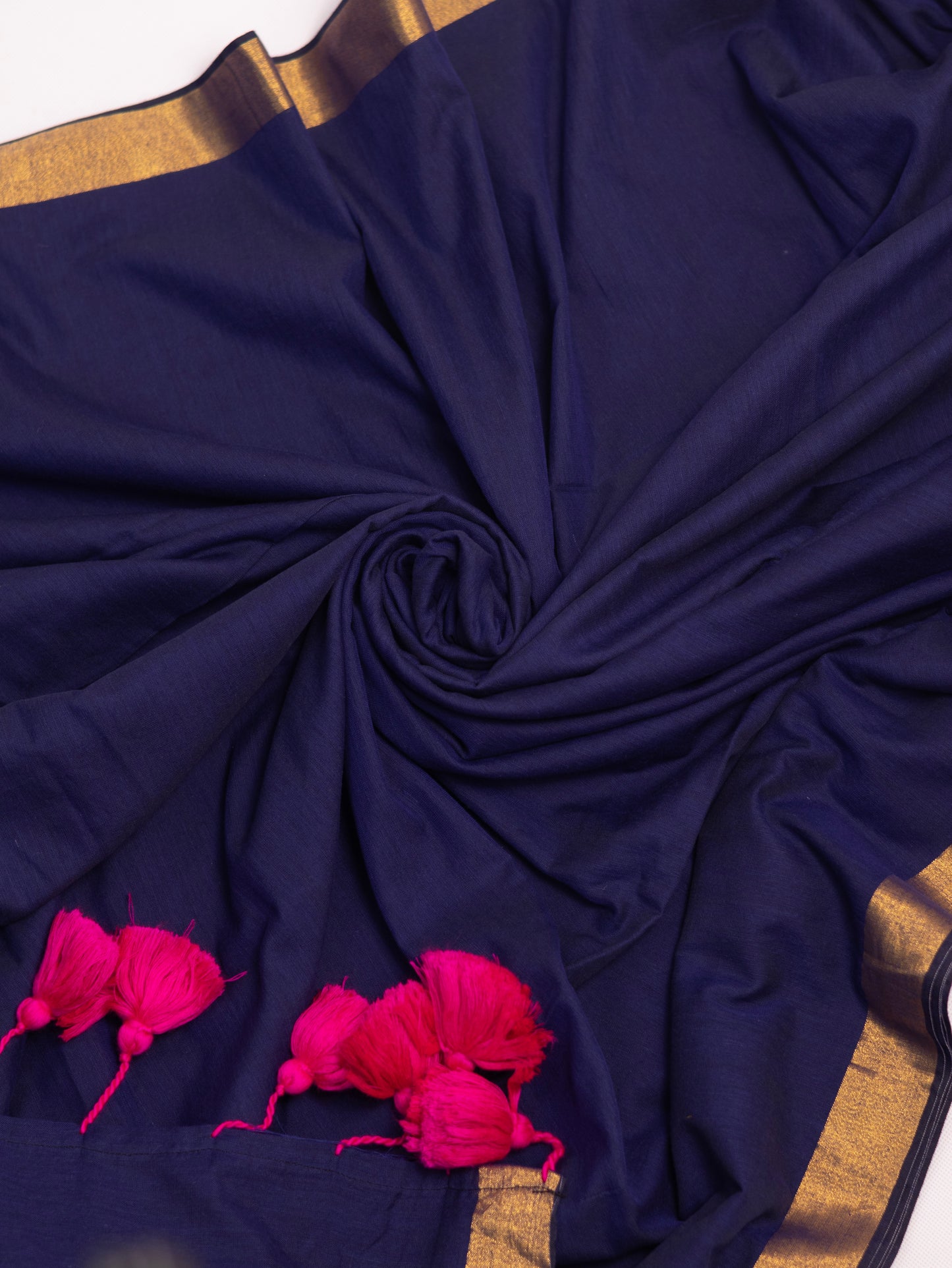 Blue plain cotton saree-S144