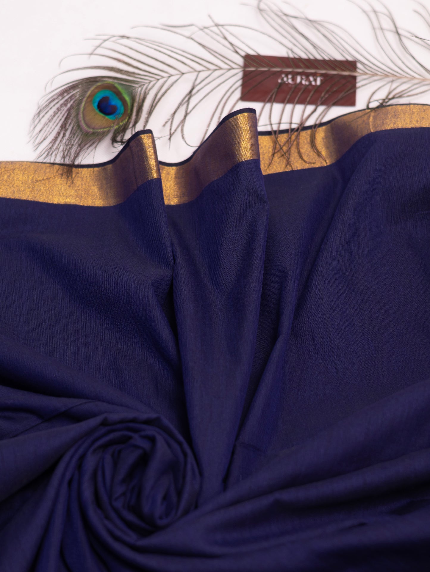 Blue plain cotton saree-S144