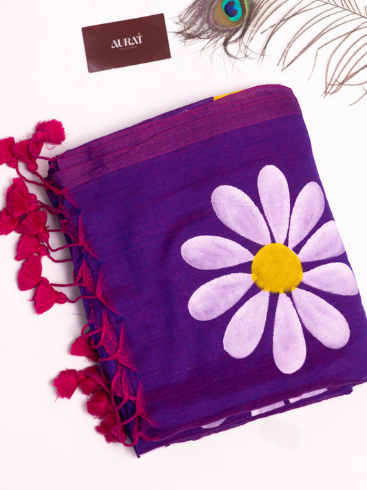 Handpainted khadi cotton saree-S177