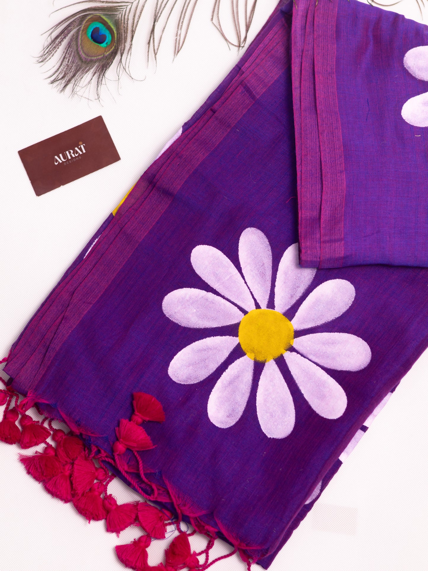 Handpainted khadi cotton saree-S177