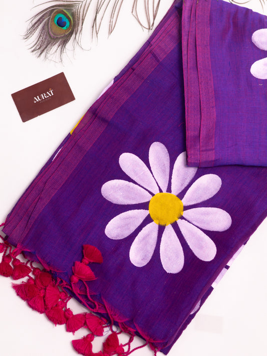 Handpainted khadi cotton saree-S177