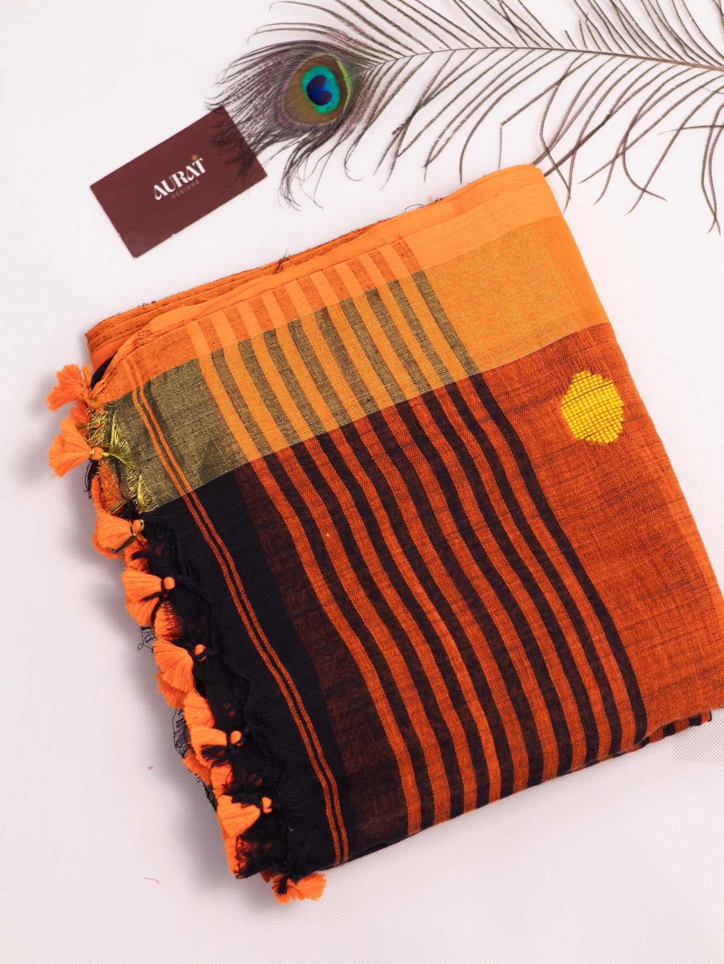 Black embroidered khadi cotton saree-S173