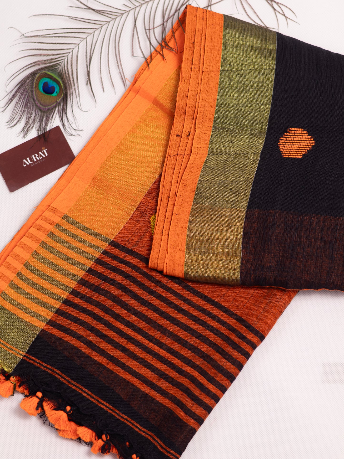 Black embroidered khadi cotton saree-S173