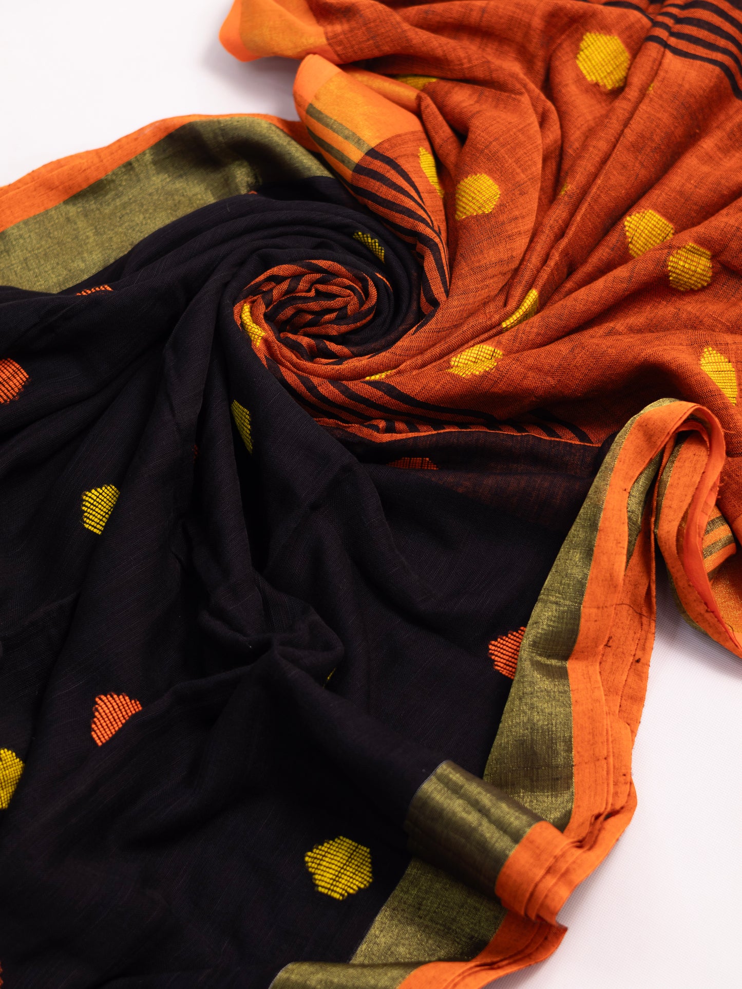 Black embroidered khadi cotton saree-S173